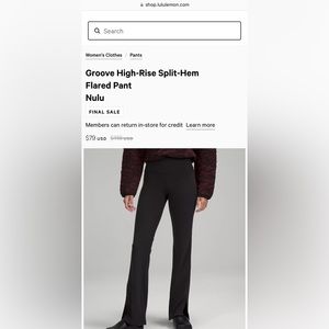 Lululemon Groove High-Rise Split-Hem
Flared Pant | Yoga Pants | Black | Size 6